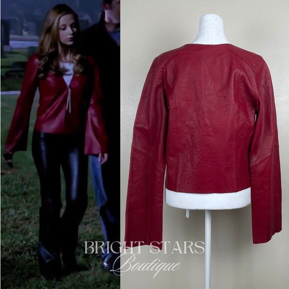 Rare Red Leather Jacket ASO Buffy the Vampire Slayer Tie Front Deadstock Vintage - Picture 2 of 13